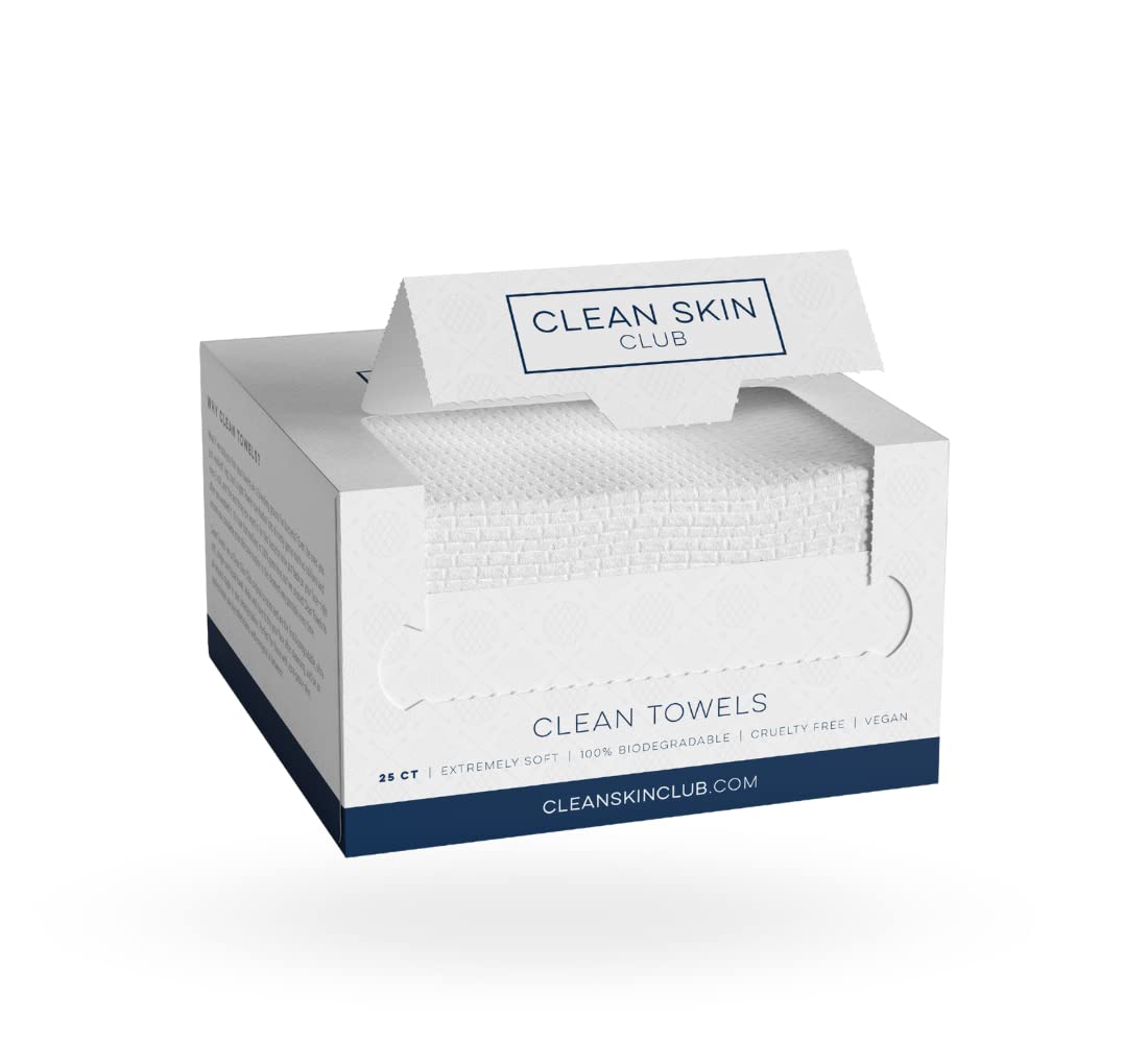 230816070233189_1 Clean Skin Club Clean Towels, 100% USDA Biobased Dermatologist Approved Face Towel, Disposable Clinically Tested Face Towelette, Facial Washcloth, Makeup Remover Dry Wipes, Ultra Soft, 25 ct, 1 pack - Image 1